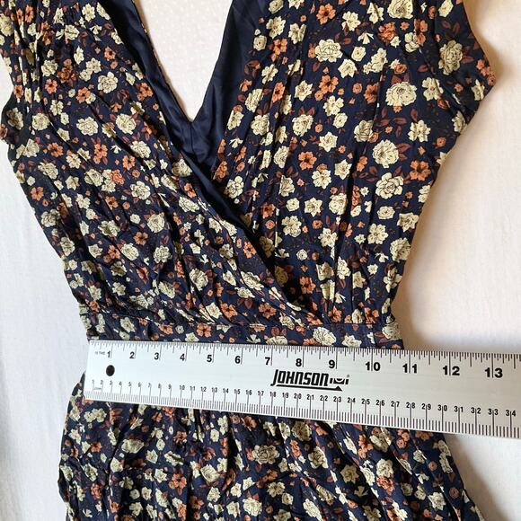 DR2 Women Mini Dress size XS ShortSleeve V-neck Pockets Floral Blue & Yellow - Picture 3 of 10